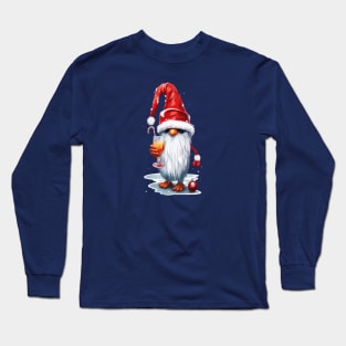 Festive Christmas Gnome Gonk Holding A Glass Of‎ Mimosa Cocktail Long Sleeve T-Shirt